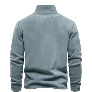 Men's Quarter Zip <b>Fleece</b> <b>Sweatshirt</b> Solid Teal Regular Fit Stand Collar Casual Breathable Knitted Autumn Style - Product Image 2
