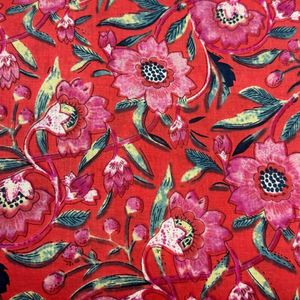 ช่างฝีมือผ้าคอตตอนถักมือพิมพ์ลายดอกไม้สีชมพูสีแดงสดสำหรับตกแต่งบ้านเครื่องแต่งกายชุดเดรสเนื้อนุ่มทำจากผ้าฝ้ายธรรมชาติ - Product Image 4