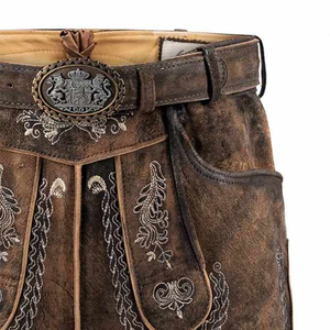 Diseño Premium Bavarian Lederhosen Pantalones cortos de cuero marrón sólido Cintura elástica Slim Fit Ecológico Antiarrugas Transpirable - Product Image 4