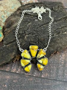 Handmade Sterling Silver Gold Plated Honey Dahlia Squash Blossom <b>Necklace</b> Bezel Setting Artisan Jewelry <b>Boho</b> Statement - Product Image 4