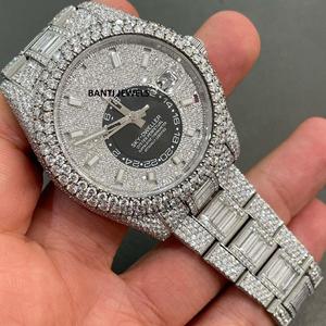 Luxury Antique Stainless Steel Iced Out Moissanite <b>Watch</b> with Glass Dial 20mm Band Full Diamond Hip Hop VVS1 - Product Image 1