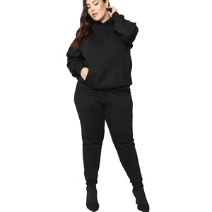 ชุดเซ็ต 2 ชิ้น เสื้อฮู้ดดี้ผ้าฟลีซแห้งเร็ว 100% ผ้าฝ้าย พร้อมกางเกงจ็อกเกอร์ ลายเรียบ ทรงหลวมไหล่ตก สไตล์สตรีทแวร์สำหรับผู้หญิง เหมาะสำหรับฤดูหนาว - Product Image 1