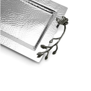 ถาดโลหะเคลือบเงาเงาทรงสี่เหลี่ยมพร้อมที่จับสีดำถาดเสิร์ฟทำด้วยมือสไตล์อินเดีย - Product Image 3