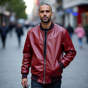 Vente en gros sur mesure Blouson aviateur universitaire en cuir véritable pour hommes col rond fermeture éclair logo avant coupe-vent respirant hiver - Product Image 4