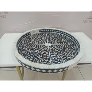 Motif floral fait à la main en nacre incrustation motif floral plateau de service décor à la maison plateau, plateau rond, plateau en bois incrusté d'os - Product Image 6