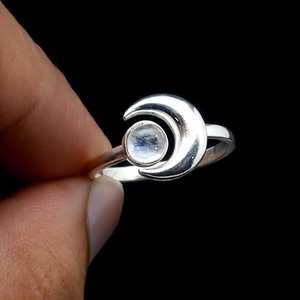 Handmade White Rainbow Moonstone Ring Solid 925 Sterling Silver Elegant Cabochon Gem Jewelry For Women <b>Gift</b> Option - Product Image 6