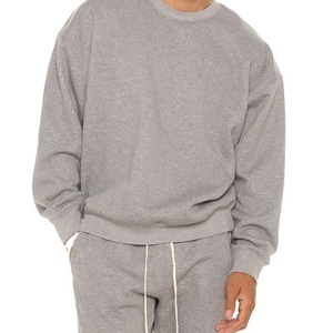 Conjunto de chándales de dos piezas de lana de algodón 100% personalizados para hombre al por mayor, jersey liso, sudadera, ropa deportiva de cuello redondo, chándales - Product Image 4
