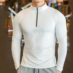 Logo personnalisé Quarter Zip T-shirt à manches longues Hommes Fitness Gym Wear Muscle T-Shirts - Product Image 2