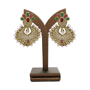 Pendientes colgantes AD tradicionales, Pendientes colgantes AD chapados en Mehndi, exportación de joyería de moda, exportador de joyería de imitación al por mayor. - Product Image 1