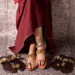 Women Kolhapuri Footwear Raahi Enterprises Handmade Natural Leather Upper Printed <b>Design</b> Anti-Slippery Soles Dangling Small - Product Image 5