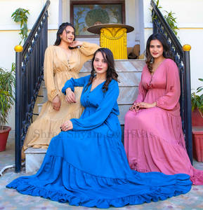 2024 vente chaude pour la belle robe de soirée à volants à manches longues et bouffantes pour femmes - Product Image 6