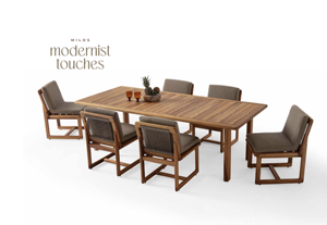 Modern <b>Outdoor</b> Dining Room Set Wood Frame Cushioned <b>Sofa</b> Table 5-Piece Solid Back Patio Villa Courtyard Furniture - Product Image 4