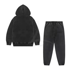 Confortable hiver à capuche décontracté lavage à l'acide survêtement respirant Polyester/coton tissu solide motif élégant ajustement pour un usage quotidien - Product Image 2