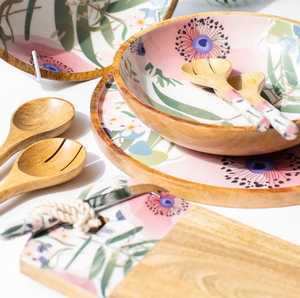 Juego de comedor Fusion moderno, impresionantes Juegos de cuencos de madera de mango natural desechables y esmalte vibrante - Product Image 2