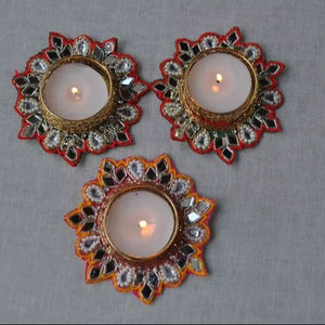 Portavelas de melocotón flor Kundan trabajo soporte de luz de té para decoración de mesa para Diwali Navidad Ganpati decoración linternas - Product Image 1