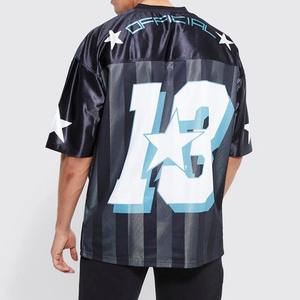 Camiseta de fútbol de gran tamaño con estampado de cuello en V de secado rápido personalizada de fábrica OEM, camiseta de fútbol americano para hombre - Product Image 3