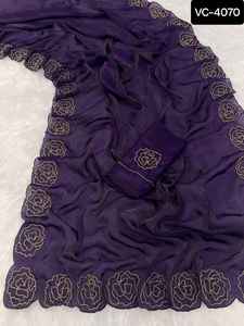 Indian Ethnic Wera Frandy Satin Space Silk with Katdana Handwork butta work all Over Cut work Border <b>Saree</b> with Hendwork Blouse - Product Image 4