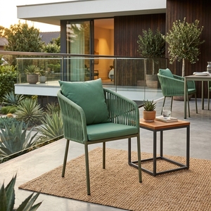 Sillón de Comedor para Exteriores Verde, Estructura de Aluminio, Tela de Cuerda Sintética, Cojín de Tela Cartenza, Decoración Artística para Patio - Product Image 3