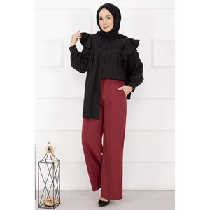 Pantalones Cargo Borgoña para Mujer, Talla XL, Cintura Alta, Transpirables y Suaves, con Detalle de Bolsillo Frontal, Estilo Casual - Product Image 3