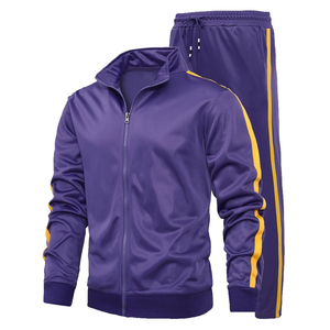 Conjuntos de chándales para hombre, venta al por mayor, OEM, chaqueta y pantalones inferiores elásticos, chándales de poliéster 100% con cuello levantado a rayas para hombre - Product Image 5