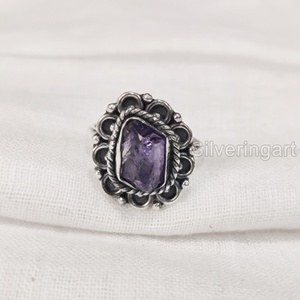Mayorista Joyería de piedra en bruto Anillo de mujer Piedra preciosa de amatista cruda natural Piedra NATAL DE FEBRERO Anillo bohemio Anillo de plata esterlina 925 - Product Image 3