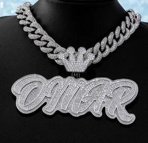 Bijoux fins de conception moderne personnalisée 14KT or blanc massif CVD HPHT diamant taille ronde lettre initiale pendentif pour hommes - Product Image 2