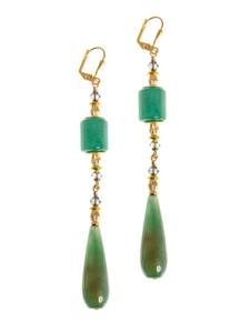 Boucles d'oreilles pendantes en forme de goutte en labradorite fantaisie, serties de laiton, cadeau de mariage ou d'anniversaire, bijoux - Product Image 2