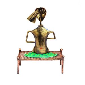 <b>Lightweight</b> Polyresin Musician Figurine Multicolour Tabletop Metal Home Decorative Item Sitting on Charpai - Product Image 3