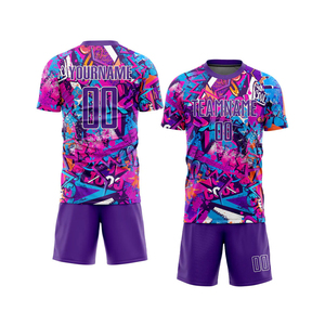 Uniforme de Fútbol Personalizado con Patrón de Grafiti Morado y Blanco, Jersey Transpirable de Secado Rápido, Conjuntos Deportivos de Alto Rendimiento - Product Image 1