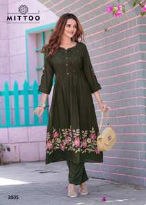 Gros Mittoo Kurti femmes rayonne fantaisie imprimé fleuri fil travail manuel Kurti bas indien pakistanais fête porter des vêtements - Product Image 4