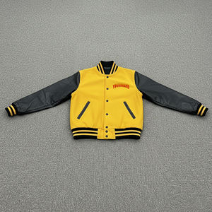 Veste d'hiver pour homme de haute qualité, décontractée, à épaules tombantes, manches en cuir, streetwear, tendance, bloc de couleurs, veste de baseball - Product Image 1