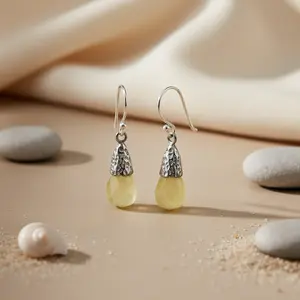 "925 Silver <b>Fashion</b> Lemon Quartz <b>Drop</b> <b>Earrings</b> for Women" - Product Image 2
