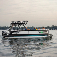 Luxe 30ft 9m Aluminium Catamaran Ponton Bateau Haute Vitesse Sport Croisière Caractéristiques Trois Tubes Canapé Meubles Coffre-fort Top Auvent