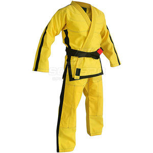 Uniforme de BJJ Amarillo Unisex para Artes Marciales con Ribete Negro, Cinturón con Logotipo Frontal, Transpirable, Ligero, de Secado Rápido, Poliéster/Algodón - Product Image 1