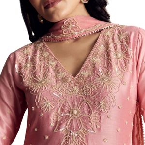 Abito Chanderi Sharara rosa pastello con taglio Dana e paillettes lavoro per le donne tradizionale indiano festa di nozze vestito - Product Image 2