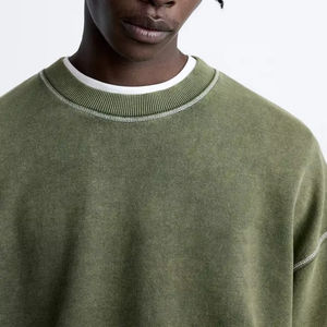 Sweat-shirt uni en coton délavé à l'acide personnalisé de haute qualité sans doublure en éponge française pull à col rond pour hommes bases en coton mélangé - Product Image 6