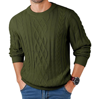 Pull en tricot torsadé bleu pour homme, 100% acrylique, chaud pour l'hiver, motif géométrique, manches longues, anti-boulochage