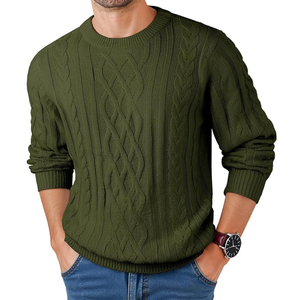 Custom OEM ODM Breathable Organic Cotton <b>Cable</b> <b>Knit</b> Long Sleeve Crew Neck Knitted Twist Jacquard Pullover <b>Sweater</b> Men Winter - Product Image 4