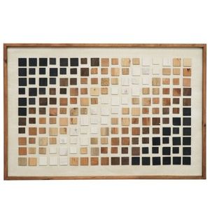 Recién llegado, arte de pared de bloques de madera con tonos naturales y cuadrados, decoración abstracta moderna para el hogar en marco de madera reciclado para sala de estar - Product Image 1