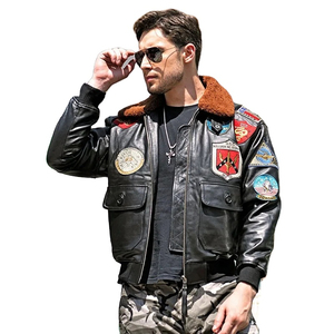 Nouveau Top Gun Vol Veste Hommes Mode En Peau De Mouton En Cuir Véritable G1 Veste Laine Col De Fourrure Manteaux D'hiver Hommes Vestes oem service - Product Image 1