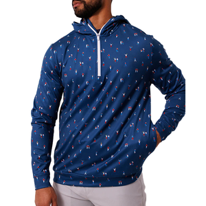 Sweat à capuche de golf d'hiver personnalisé pour homme, à séchage rapide, fin, pull-over, col montant, fermeture éclair quart, impression par sublimation, polyester et coton - Product Image 2
