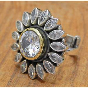 BOHO Vintage Statement <b>Ring</b> White Topaz Gemstone <b>Set</b> in <b>Sterling</b> <b>Silver</b> Flower & Topaz-Inspired Design Gift for Her-R0277-GS - Product Image 4