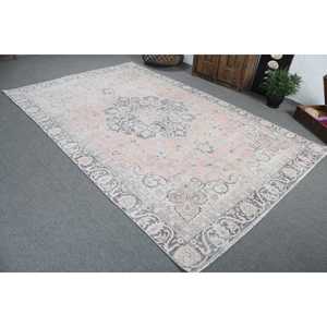 Tapis turc, grand tapis de 6,6 x 10,3 pieds, tapis vintage en laine abstrait rose - Product Image 4