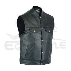 Gilet en cuir pour hommes couleur noire poches col Mandarin taille XL chaud hiver gilet en cuir de vachette gilet personnalisé au Pakistan - Product Image 1