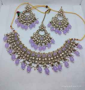 Traditional Mehndi Polish <b>Choker</b> Necklace Set with Maang Tikka for Women Ethnic Indian Wedding & Festive Wear Accessories - Product Image 2