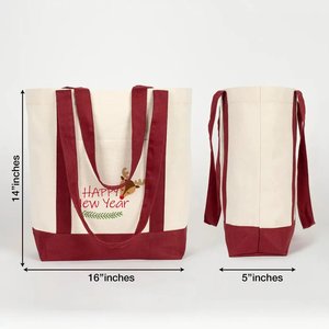 Bolsa de Lona para Mujer con Asas Color Borgoña, 16 x 14 x 5 Pulgadas (40 x 35 x 12 cm), 18 Diseños Festivos - Product Image 3