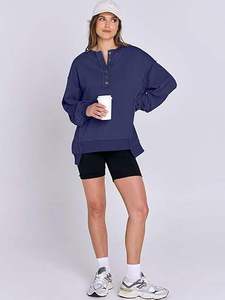 Sweatshirts oversize pour femmes, manches longues, col Henley, boutonné, pull à capuche, tunique, hauts, vêtements tendance automne 2025, mode 2025 - Product Image 6