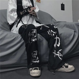 Black Printed Anime <b>Y2k</b> High Sweatpants Male Streetwear Wide Leg Oversize Baggy Casual Sport Washed 100% Cotton Men's Pants - Product Image 2