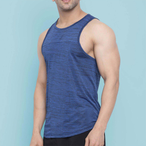 Relaxed Fit Sweat-Wicking Breathable tank Tops Low Cut Neckline Open Racer <b>Back</b> OEM 94% Cotton 6% Spandex Men's Tank Top - Product Image 3