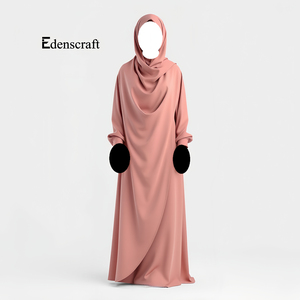 Abaya élégante et modeste pour femmes, en polyester uni, longueur au sol, design simple, manches longues, tissu doux, prière islamique - Product Image 5